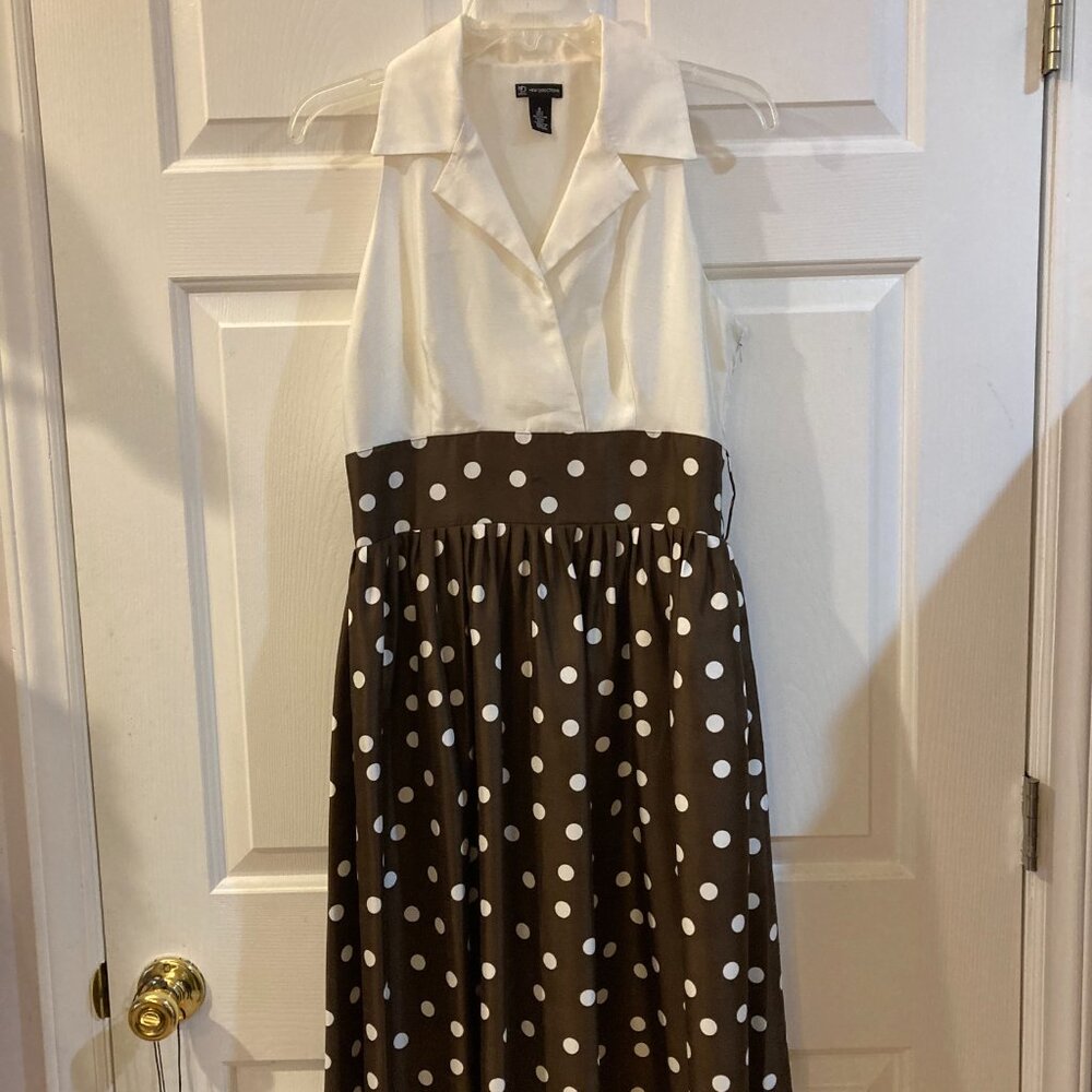 NEW DIRECTION MIDI DRESS 6 Brown Polka Dots Pleated Lining Belted Sleeveless